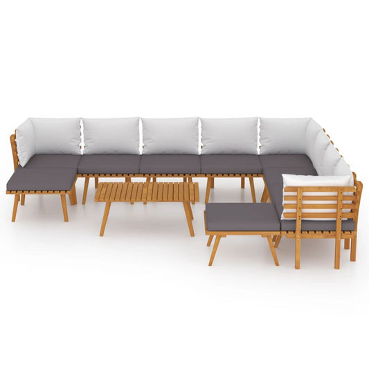 vidaXL 11 Piece Patio Lounge Set with Cushions Solid Acacia Wood-1