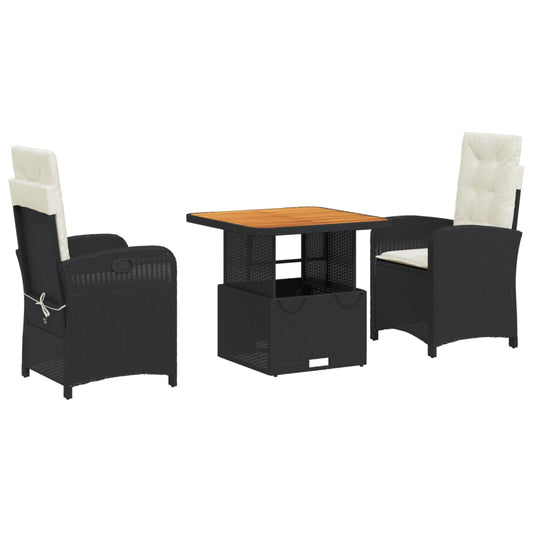 vidaXL 3 Piece Patio Dining Set with Cushions Black Poly Rattan-1